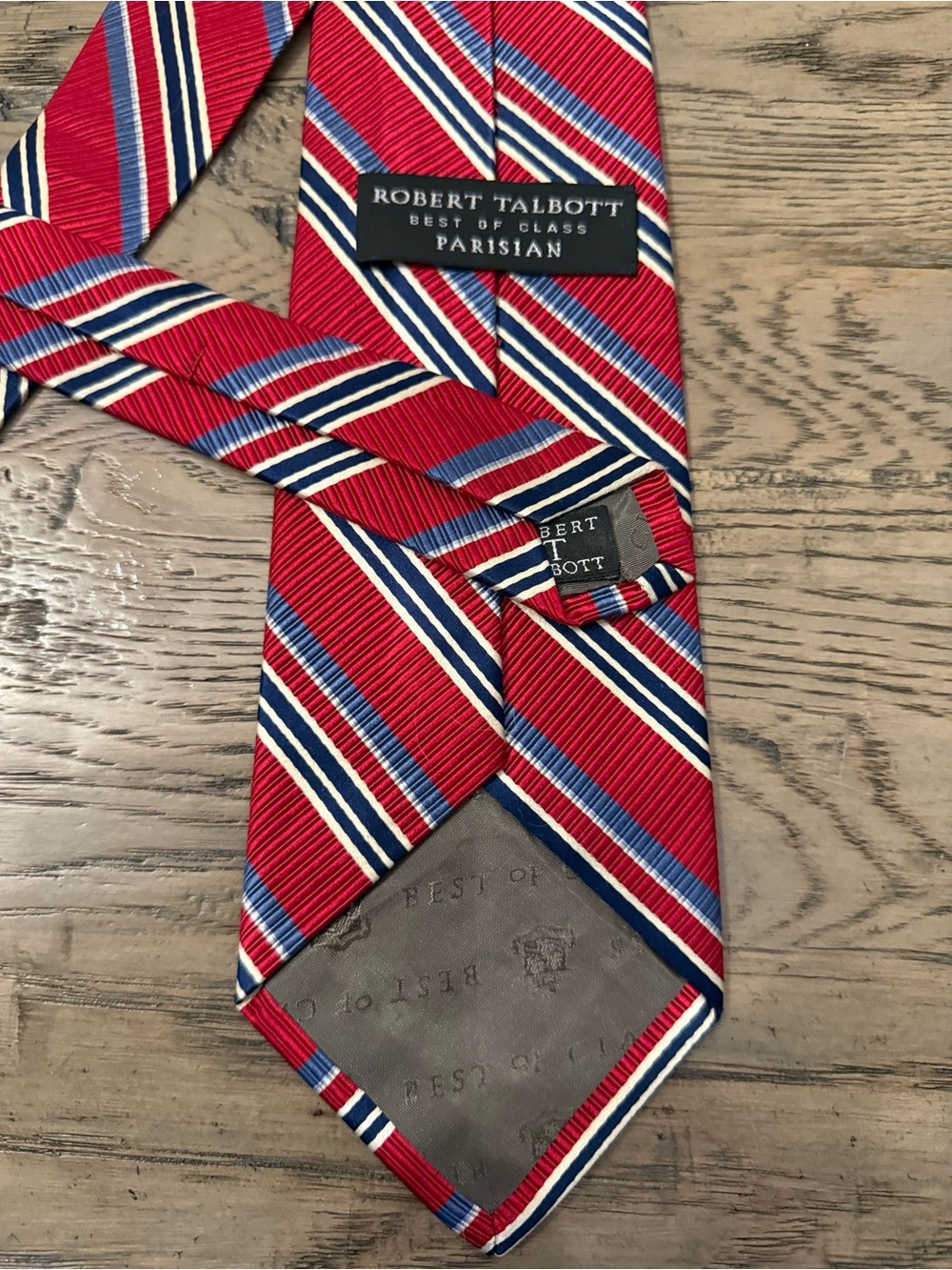 Robert Talbott Red Tie with Blue and White Stripes